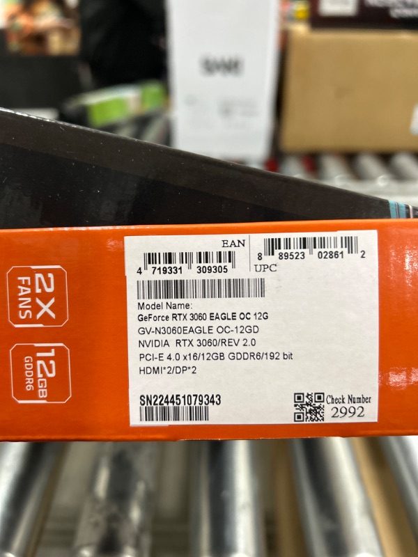 Photo 4 of GIGABYTE GeForce RTX 3060 Eagle OC 12G (REV2.0) Graphics Card, 2X WINDFORCE Fans, 12GB 192-bit GDDR6, GV-N3060EAGLE OC-12GD Video Card