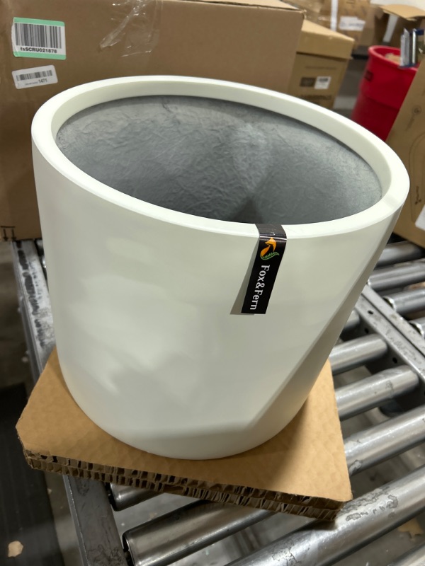 Photo 2 of 12" Large Plant Pot by Fox & Fern - Fits Plant Stand - Drainage Plug - Outdoor Indoor - Matte White
