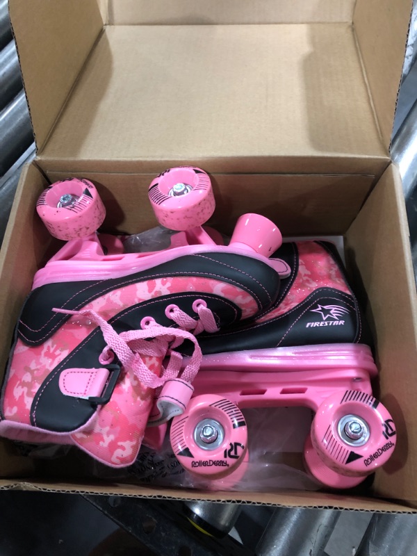 Photo 2 of Roller Derby Firestar Youth Girl's Quad Roller Skates Size 1 Pink Camo