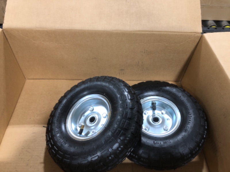 Photo 2 of (2 Pack) AR-PRO 10" Heavy-Duty Replacement Tire and Wheel - 4.10/3.50-4" with 10" Inner Tube, 5/8" Axle Bore Hole, 2.2" Offset Hub and Double Sealed Bearings for Hand Trucks and Gorilla Cart silver