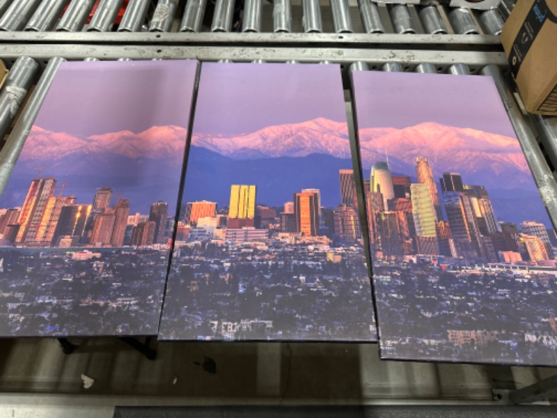 Photo 2 of  Los Angeles City Canvas Wall Art 5 Pieces California Skyline Sunset Painting Prints USA Cityscape Pictures for Bedroom Living Room Decor Framed Ready to Hang