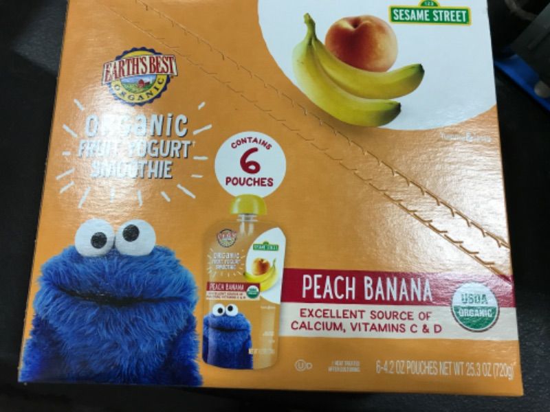 Photo 2 of (6 Pack) Earth's Best Organic Sesame Street Toddler Fruit Yogurt Smoothie, Peach Banana, 4.2 oz. Pouch