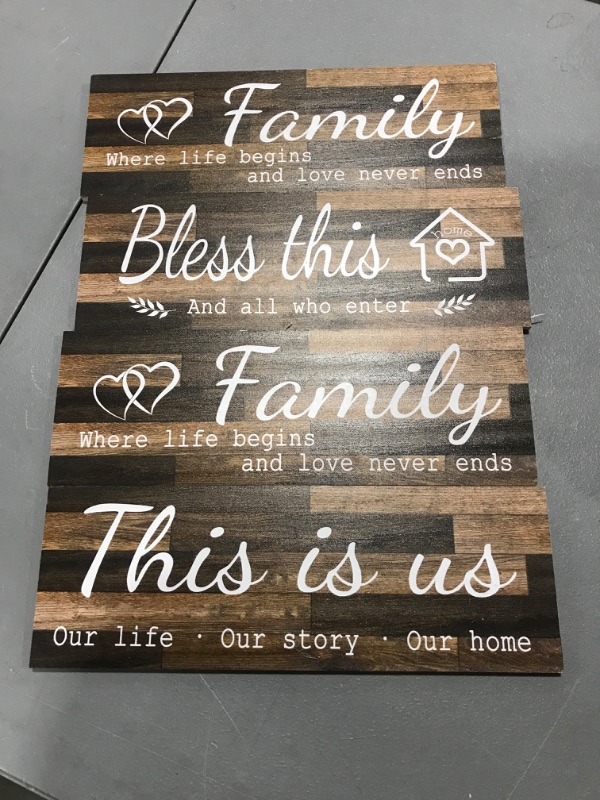 Photo 2 of 4 Pieces Home Decor Signs This is Us Bless This Home Rustic Wood Signs Together Rustic Wooden Wall Art Signs Farmhouse Entryway Signs for Bedroom Living Room Decor (brown, 4.7 x 13.7 inch)