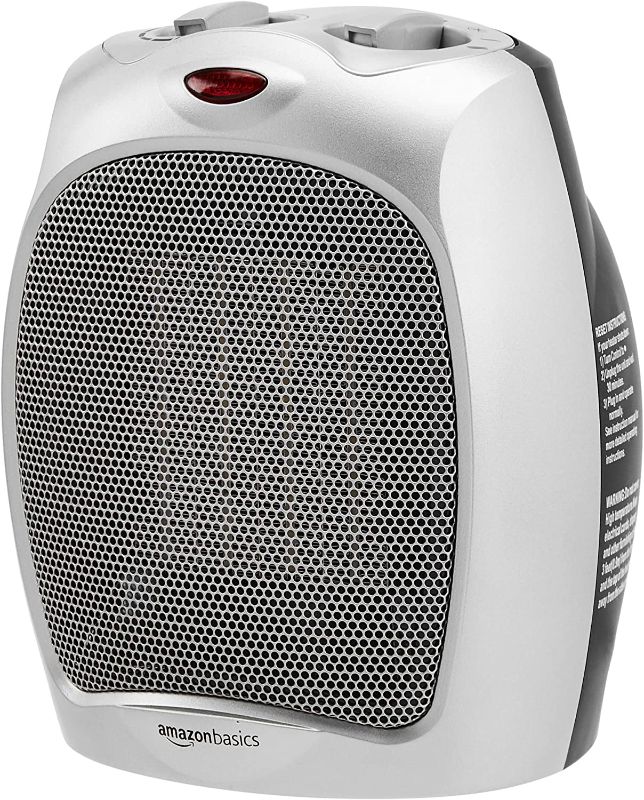 Photo 1 of Amazon Basics 1500W Ceramic Personal Heater with Adjustable Thermostat, Silver
