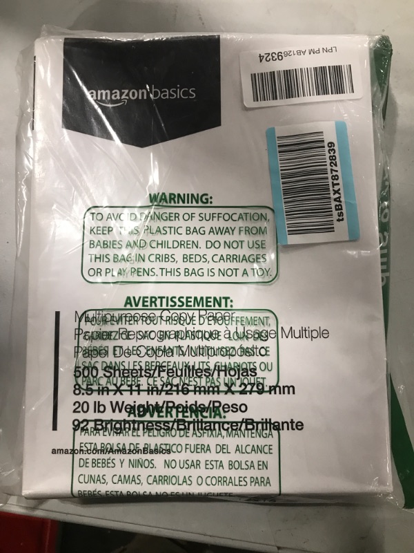 Photo 2 of Amazon Basics Multipurpose Copy Printer Paper, 8.5 x 11 Inch 20Lb Paper - 1 Ream (500 Sheets), 92 GE Bright White 1 Ream | 500 Sheets Multipurpose (8.5x11) Paper