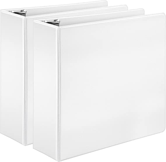 Photo 1 of Amazon Basics Economy 3 Ring Binder, Showcase View Binder with 3 Inch D-Ring, White, 2-Pack