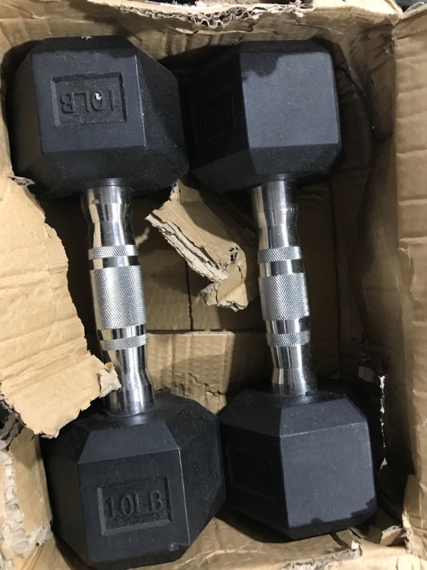 Photo 1 of 10 Lbs Dumbbells Set of 2, Hand Weights Rubber Encased 10 Pound Dumbbells Pair, Basics Exercise Fitness Hex Dumbellsweights with Metal Handle for Men Women Full Body Workout Strength Training
