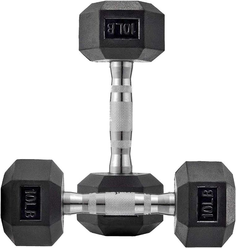 Photo 1 of 10 Lbs Dumbbells Set of 2, Hand Weights Rubber Encased 10 Pound Dumbbells Pair, Basics Exercise Fitness Hex Dumbellsweights with Metal Handle for Men Women Full Body Workout Strength Training
