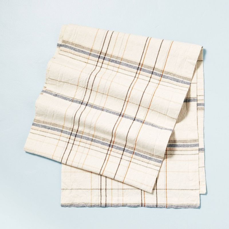 Photo 1 of 14 X 72 Thin Stripe Plaid Woven Table Runner Blue/Natural - Hearth & Hand with Magnolia

