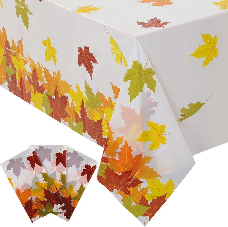 Photo 1 of 3pcs Fall Leaf Tablecloth Maple Leaf Tablecloth Autumn Plastic Table Cover for Thanksgiving Party Autumn Harvest Fall Party Decorations