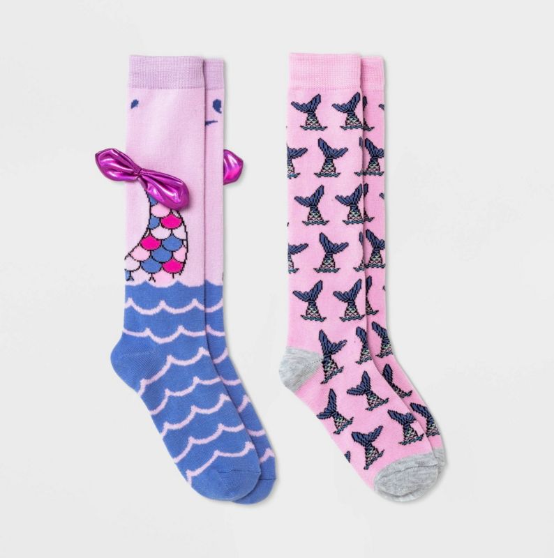 Photo 1 of 6 PAIRS - Girls' Mermaid Knee High Socks - Cat & Jack, Small
