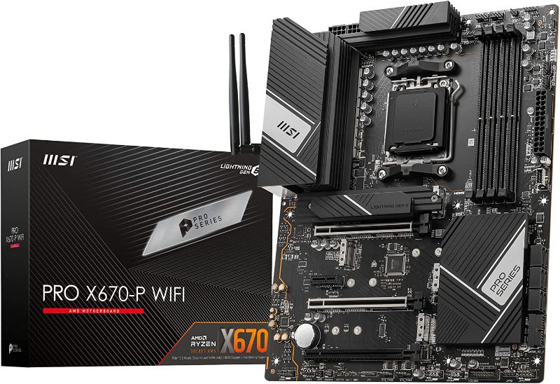 Photo 1 of MSI PRO X670-P WiFi ProSeries Motherboard (AMD AM5, DDR5, PCIe 4.0, SATA 6Gb/s, M.2, USB 3.2 Gen 2, Wi-Fi 6E, HDMI/DP, ATX)