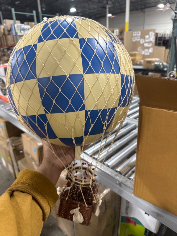 Photo 2 of Authentic Models, Floating The Skies Air Balloon, Hanging Home Decor - 22 Inch Height, Historic Hot Air Balloon Model for Home Decor, Detailed Vintage Decorations to Hang from Ceiling - Check Blue