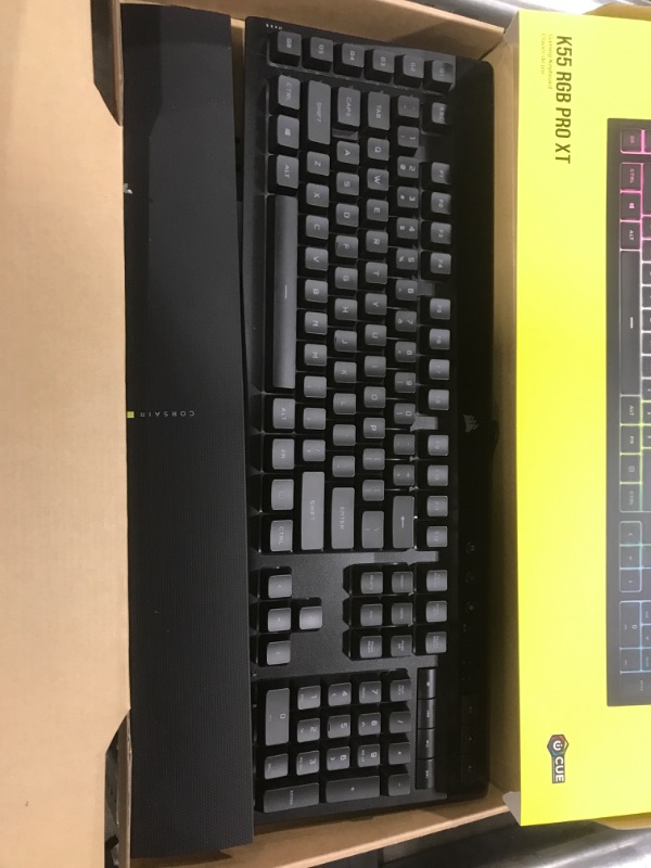 Photo 2 of Corsair K55 RGB PRO XT - Dynamic Per-Key RGB Backlighting - Six Macro Keys with Elgato Stream Deck Software Integration - IP42 Dust and Spill-Resistant - Detachable Palm Rest - Media and Volume Keys