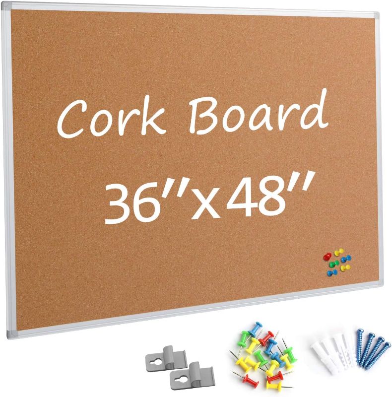 Photo 1 of Board2by Cork Board Bulletin Board 36 x 48, Silver Aluminium Framed 4x3 Corkboard, Office Board for Wall Cork, Large Wall Mounted Notice Pin Board
