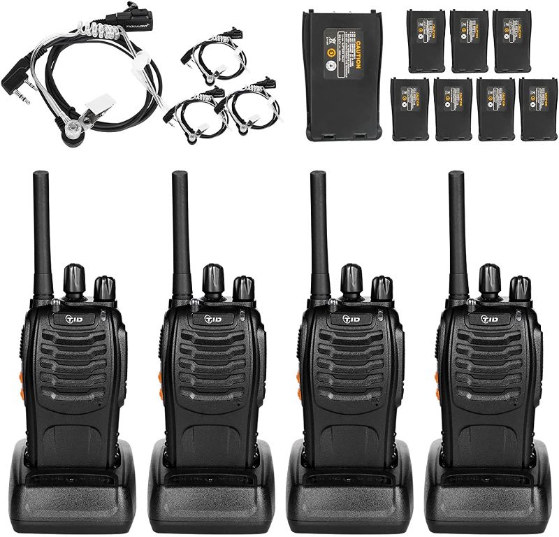 Photo 1 of TIDRADIO TD-V2 Walkie Talkies for Adults with Earpiece and Extra Battery 2 Way Radios Walkie Talkies Long Range Hand Free with Flashilght Two Way Radio Rechargeable for Business or Family (4 Pack)