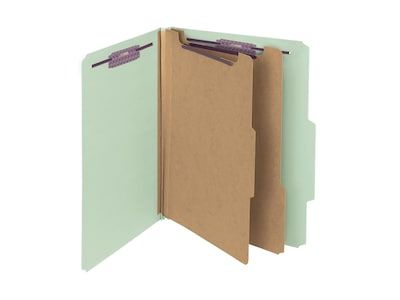 Photo 1 of Smead Classification Folders with SafeSHIELD Fasteners, 2" Expansion, Letter Size, 2 Dividers, Gray/Green, 10/Box (14076)
