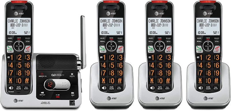 Photo 1 of AT&T BL102-4 DECT 6.0 4-Handset Cordless Phone for Home with Answering Machine, Call Blocking, Caller ID Announcer, Audio Assist, Intercom, and Unsurpassed Range, Silver/Black
