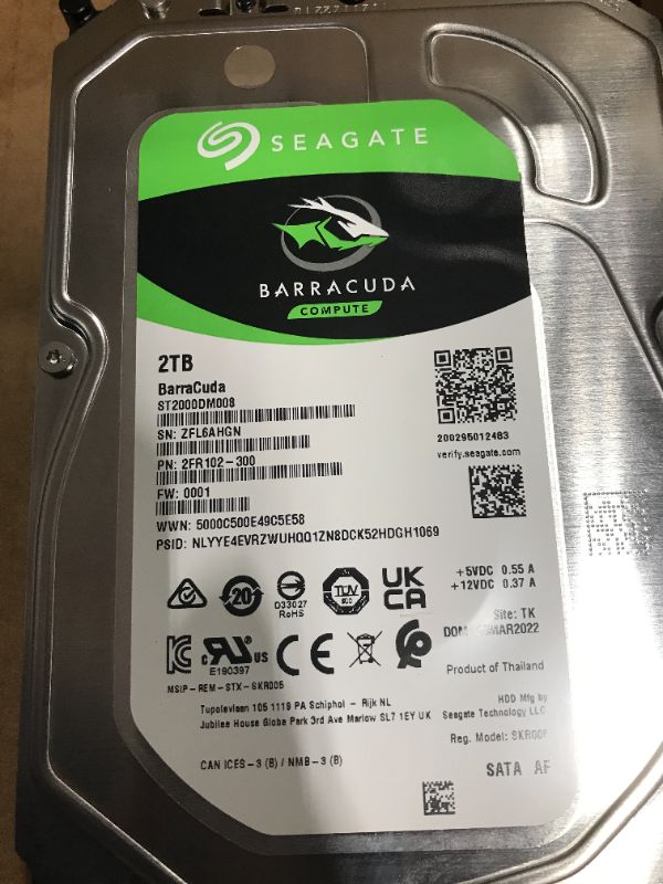 Photo 2 of 2FR102-300 - SEAGATE BARRACUDA COMPUTE 2TB SATA 6GB/S 7200RPM 256MB CACHE 3.5-INCH INTERNAL HARD DRIVE
