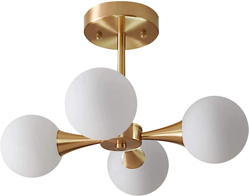 Photo 1 of KCO Lighting Modern Globe Ceiling Light Gold Semi Flush Mount Sputnik Chandelier Mid Century Frosted Glass Ceiling Lamp for Living Room Dining Room Bedroom (4-Light)
