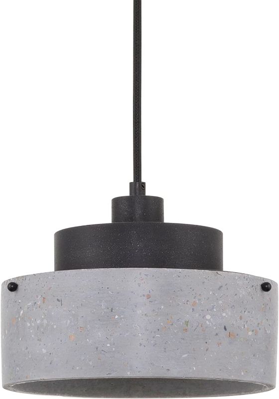 Photo 1 of Kira Home Xander 10.5" 1-Light Modern Pendant Light + Concrete Metal Style Drum Shade, Textured Black Finish
