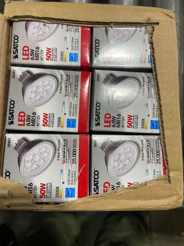 Photo 2 of 12 Pack - Satco 6.5 watt; LED MR16 LED; 3500K; 40' beam spread; GU5.3 base; 12 volt AC/DC - S9497