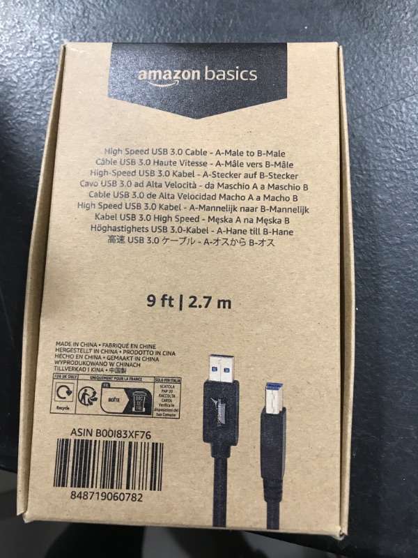 Photo 2 of Amazon Basics High Speed USB 3.0 Cable - A-Male to B-Male - 9 Feet (2.7 Meters) 9 Feet 1-Pack Standard Packaging