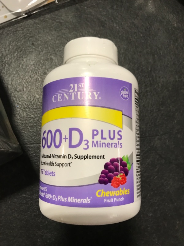 Photo 2 of 21st Century Vitamins Calcium 600 mg + D Chewables, Fruit Punch, 75 ct exp 5 2023 