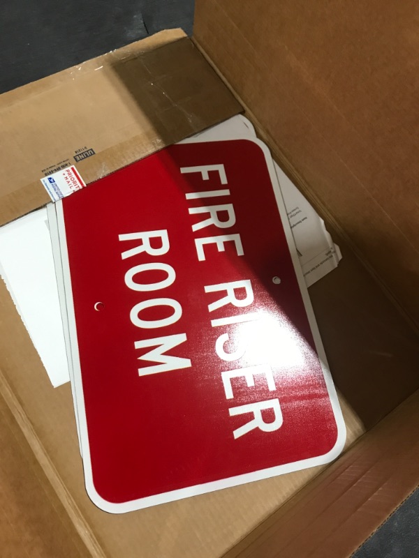 Photo 2 of SmartSign 12 x 18 inch “Fire Riser Room” Metal Sign with Pre-Cleared Holes, Screen Printed, 63 mil Laminated Rustproof Aluminum, Red and White 12" x 18" Aluminum