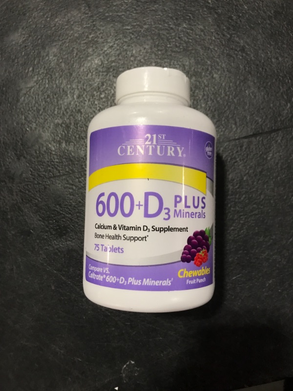 Photo 2 of 21st Century Vitamins Calcium 600 mg + D Chewables, Fruit Punch, 75 ct exp 5 /23