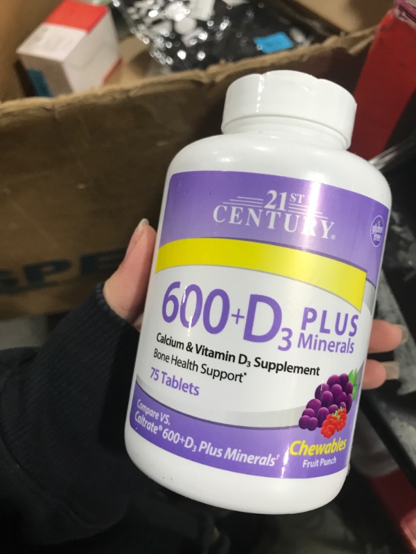 Photo 2 of 21st Century Vitamins Calcium 600 mg + D Chewables, Fruit Punch, 75 ct