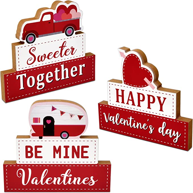 Photo 1 of 3 Valentines Day Wooden Table Decor Centerpieces for Tables Happy Valentine’s Tabletop Centerpiece Valentine Love Home Desktop Decorations Wood Heart Shelf Decoration Hearts Red Desk Mantle
