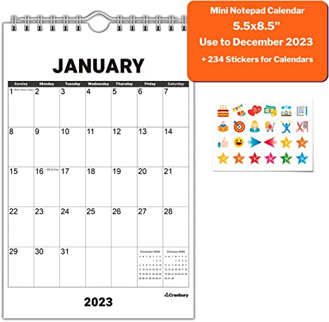 Photo 1 of CRANBURY 2023 Small Wall Calendar - (5.5x8.5"), Mini Notepad Calendar, Little Wall Calendar 2023 for Desk, Fridge, or Bulletin Board, Includes Stickers 