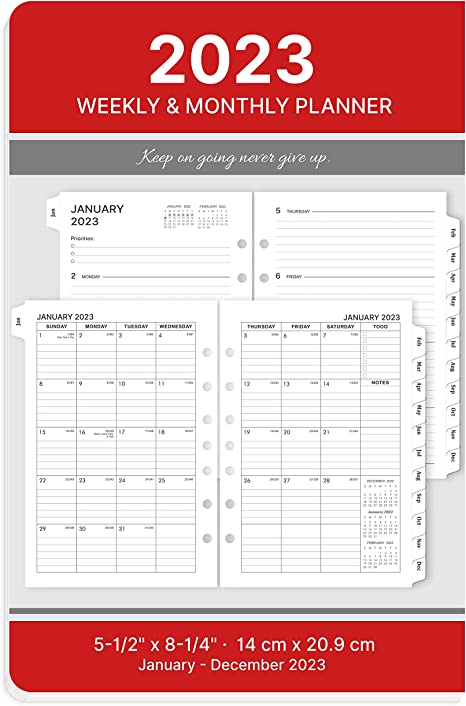 Photo 1 of 2023 Planner Refills - Planner Refills 2023, 2023 Weekly & Monthly Planner Refills, 2023 Planner Inserts, A5 Planner Refills, A5 Planner Inserts, 5-1/2" x 8-1/4", Jan.2023-Dec.2023, 7-Hole Punched - Gray 