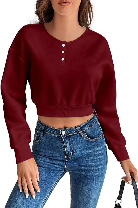 Photo 1 of DARKRANI Womens Crewneck Cropped Sweatshirt Long Sleeves Crop Tops Drop Shoulder Pullover SIZE XXL