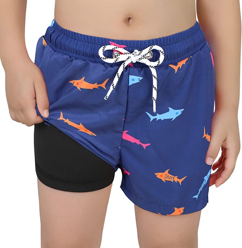 Photo 1 of BRISIRA Boys Swim Trunks Toddler Swim Shorts Anti Chafe Stretchy UPF Bathing Suit Swimsuit with Compression Boxer Brief Liner SIZE 10-12Y