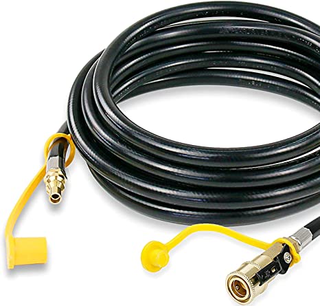 Photo 1 of 12 Ft Low Pressure Propane RV Quick-Connect Hose, Quick Disconnect Propane Hose Extension - 1/4? Safety Shutoff Valve & Male Full Flow Plug for RVs (Style 1)
