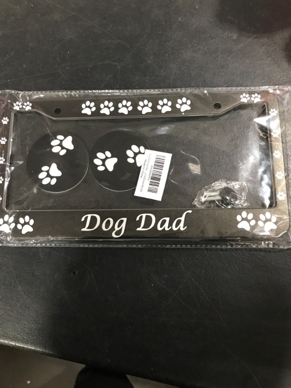 Photo 1 of Dog DAD License Plate Frames Aluminum License Plate Cover with 2 Pcs Car Coasters and Screw and Black Screw Caps for Girl Women Men Gifts DogOne Size