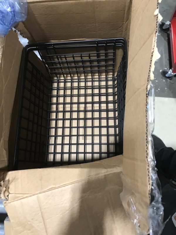 Photo 1 of Aeggplant Kitchen Wire Baskets Farmhouse Decor Metal Food Storage Organizer,Household Refrigerator Bin with Built-in Handles for Cabinets,Pantry,Bathroom,Black Black 4 Pack Big