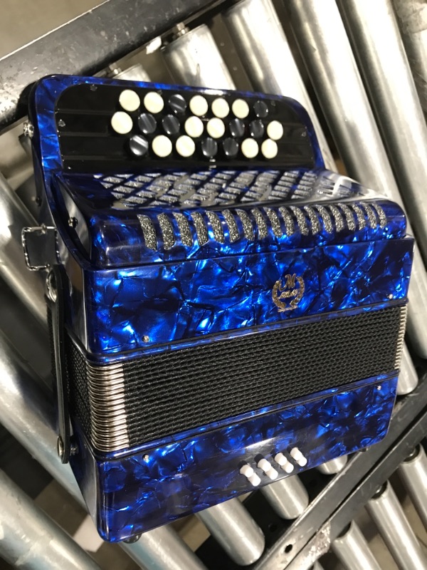 Photo 5 of 22 Key Piano Accordion 8 Bass Professional Button Reed Accordion Instrument for Beginner with Storage Bag(Blue)