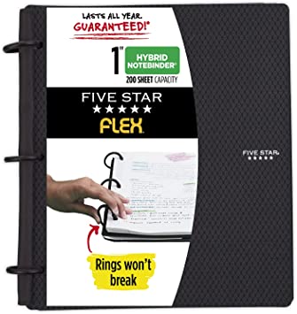 Photo 1 of Five Star Flex Hybrid NoteBinder, 1 Inch Binder with Tabs, Notebook and 3 Ring Binder All-in-One, Black (72009)
