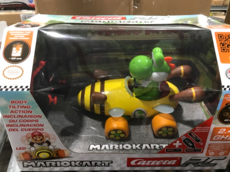 Photo 2 of Carrera 181065 RC Official Licensed Mario Kart Bumble V Yoshi 1:18 Scale 2.4 GHz Remote Radio Control Car with Rechargeable LiFePO4 Battery - Kids Toys Boys/Girls Mario Kart Bumble V - Yoshi