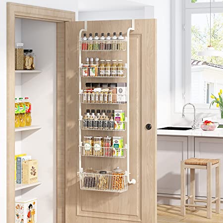 Photo 1 of 1Easylife 6-Tier Over the Door Pantry Organizer, Metal Pantry Organization and Storage with 6 Baskets, Heavy-Duty Back of Door Spice Rack for Kitchen (5x4.72"+1x5.9" Width Baskets, Cream White)
