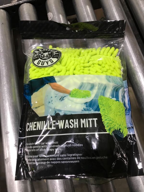 Photo 2 of Chemical Guys MIC493 Chenille Premium Scratch-Free Microfiber Wash Mitt, Lime Green, 9.6" x 2.3" x 7" Lime Green (New Version) Standard