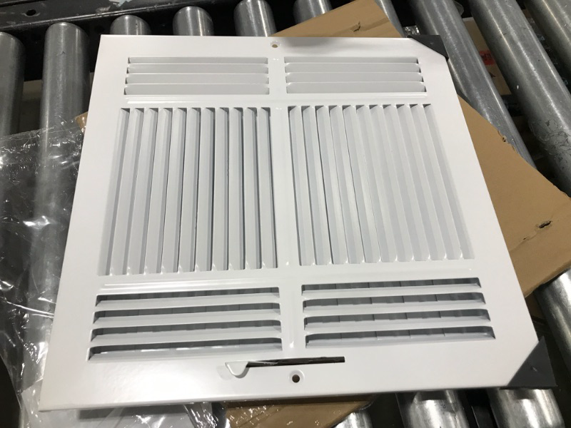 Photo 2 of 12"w X 12"h 4-Way AIR Supply Grille - Vent Cover & Diffuser - Flat Stamped Face - White [Outer Dimensions: 13.75"w X 13.75"h] Flat Stamped Steel 4 Way