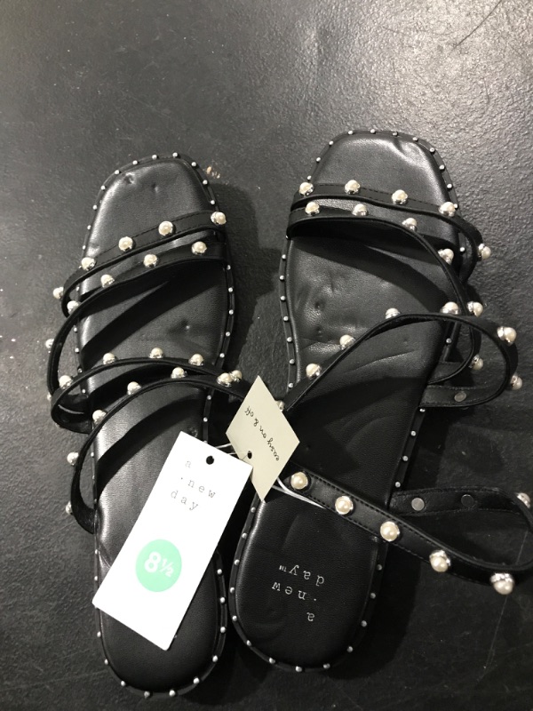 Photo 1 of BLACK SANDALS WITH PEARL STUDS 8.5