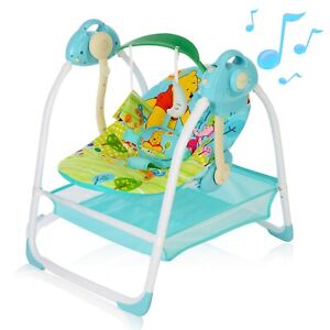 Photo 1 of Baby Swings for Infants, Baby Essentials with Music,Sounds,Timing Function, Baby Swing for Newborn with 6 Motions, Baby Rocker with 2 Toys,Plsuh Seat & Soft Head Support,Machine Washable Fabric(Blue)