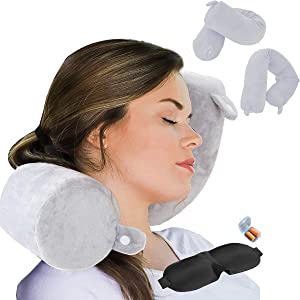 Photo 1 of ZOYLEE Twist Memory Foam Travel Pillow Neck,Chin,Shoulder,Lumbar and Leg Support for Adult Airplane Traveling,Bus,Train and Office(Grey)