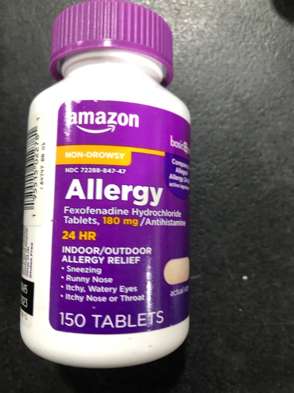 Photo 2 of Amazon Basic Care Fexofenadine Hydrochloride Tablets, 180 mg, 150 Count, Pink 150 Count (Pack of 1) exp.05/2023