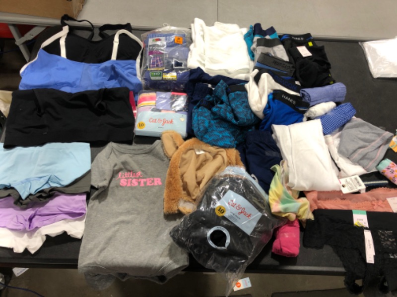 Photo 1 of BAG BUNDLE OF MISCELLANEOUS CLOTHING ITEMS AND UNDERWEAR *SIZES AND STYLES VARY* 